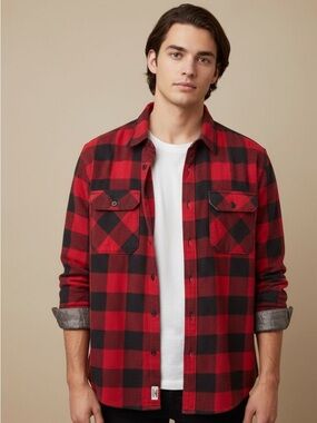 Wrangler Red and Black Plaid Light Flannel Style Shirt Jacket